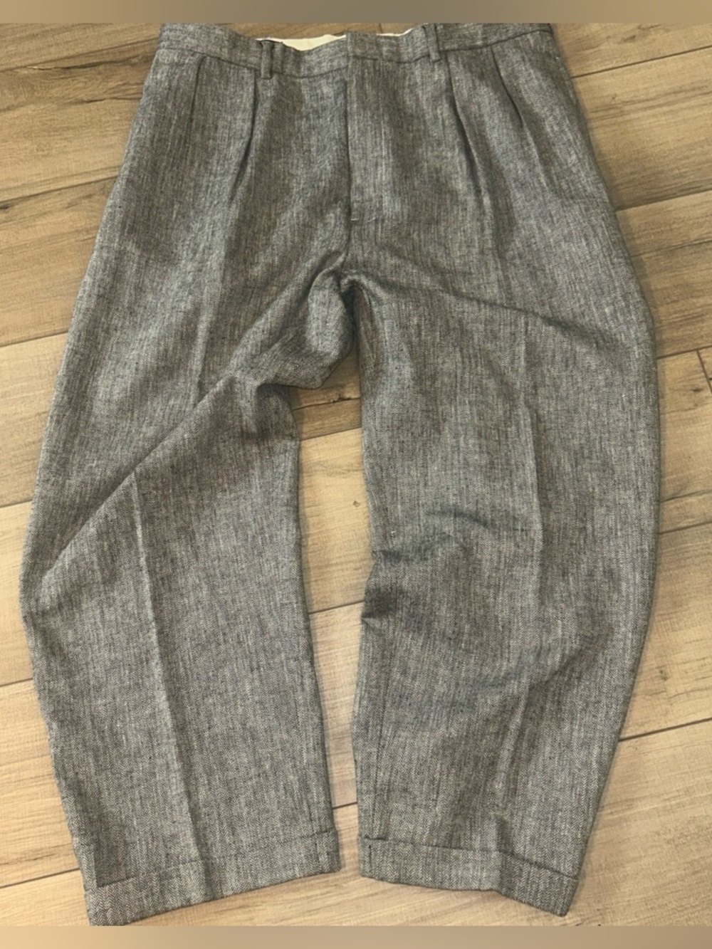 Vintage Polo Ralph Lauren Pleated Pants Men 36x29 Herringbone Linen Blend Gray